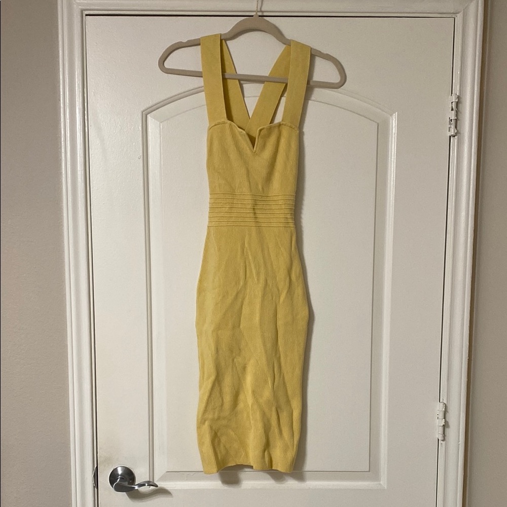 Express Yellow Ribbed Bodycon Dress Square Neck Cocktail